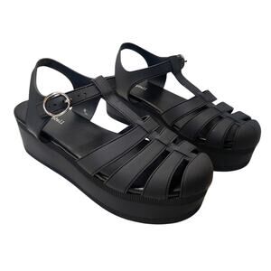 Jeffrey Campbell Ellie Platform Chunky 90s Y2k Fisherman Sandal 41 Black Jelly